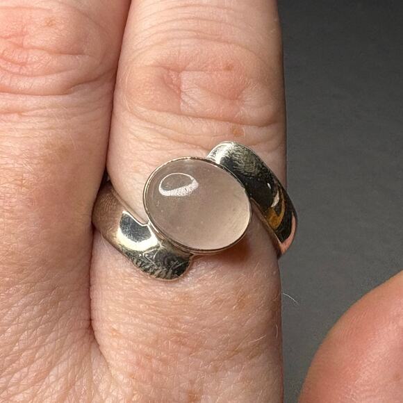 Sterling Silver Rose Quartz Ring Rose Quartz Statement Ring - Picture 1 of 7